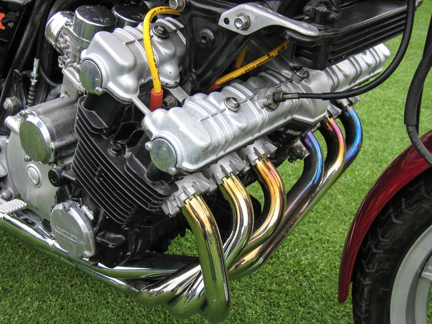 Close up of the engine of a Honda CBX