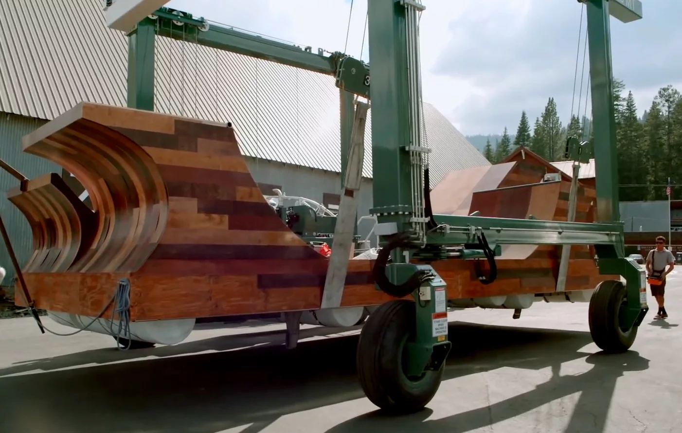 The floating ramp gets ready to be hoisted into the lake