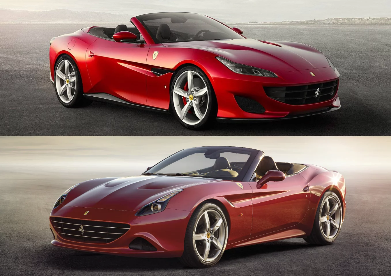 Top: Ferrari Portofino. Bottom: Ferrari California T from its launch in 2014.