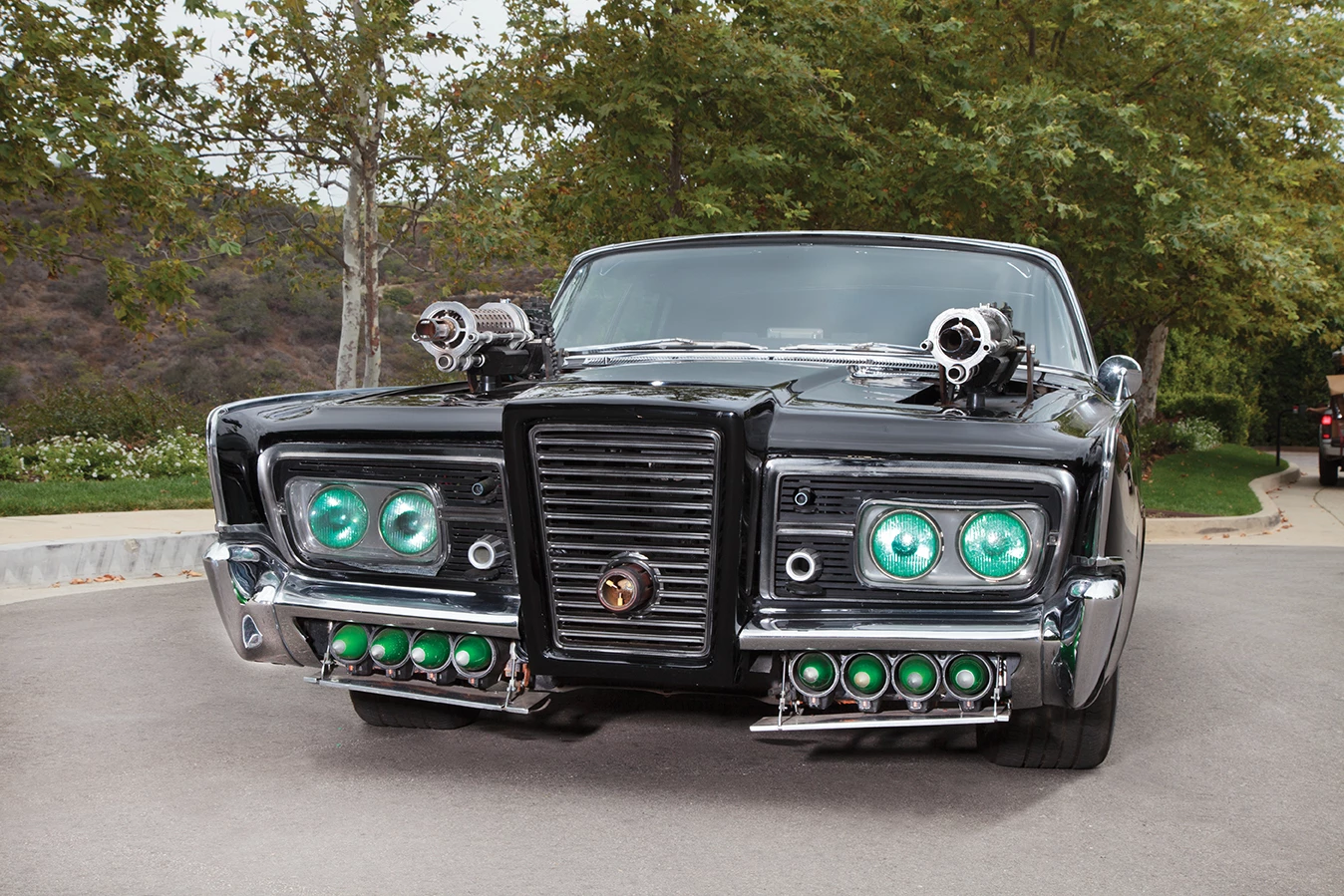 This car is a screen-used “Black Beauty” hero car from The Green Hornet. (Sony, 2011) Based on a 1965 Chrysler Imperial, Dennis McCarthy of Vehicle Effects in California built this hero car used for “beauty” exterior shots and interior close-ups.