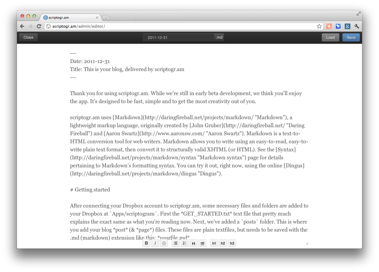 scriptogr.am's built-in text editor will hopefully prove its least-used feature