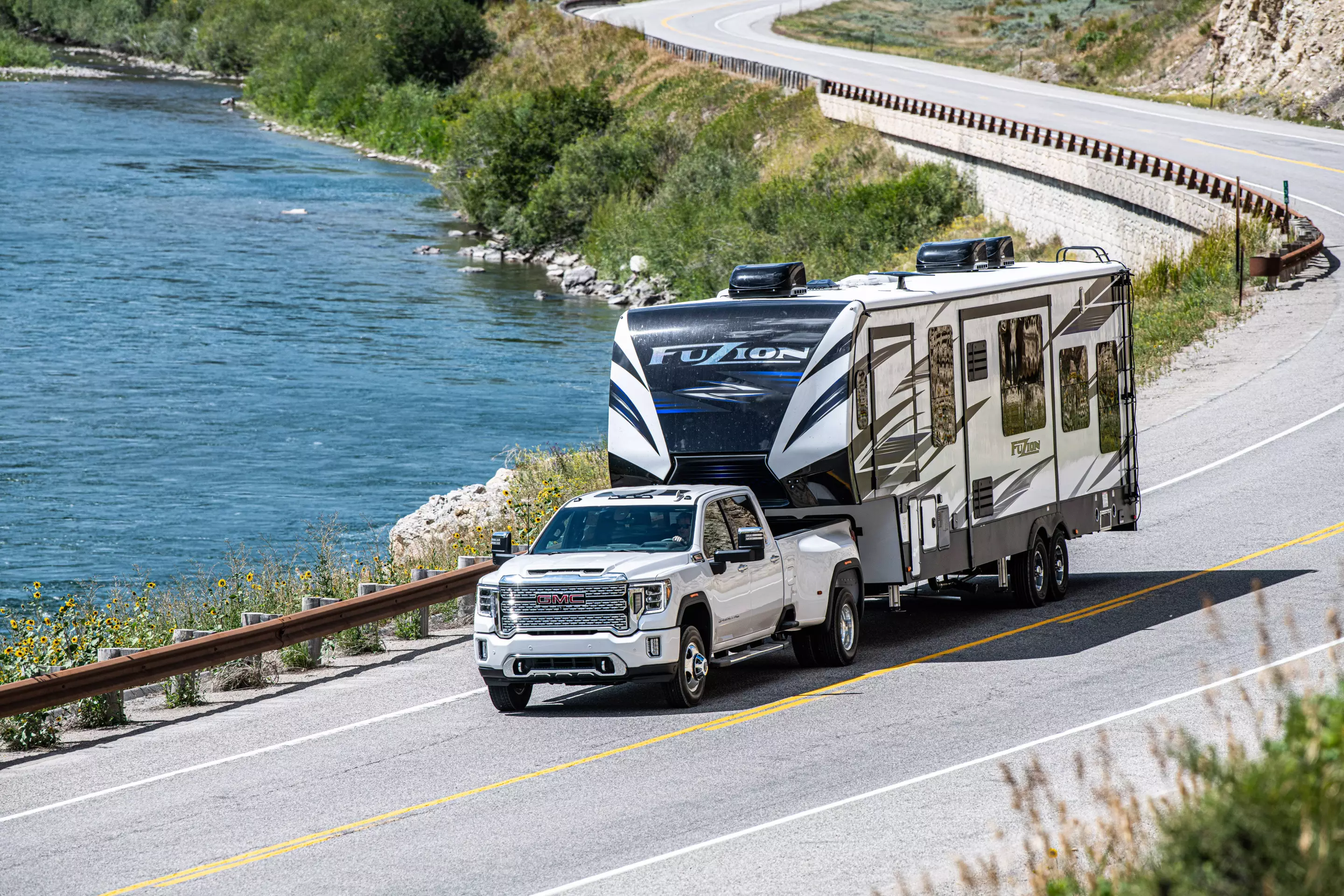 The 2020 GMC Sierra HD Denali boasts a maximum towing capacity of 35,500 pounds
