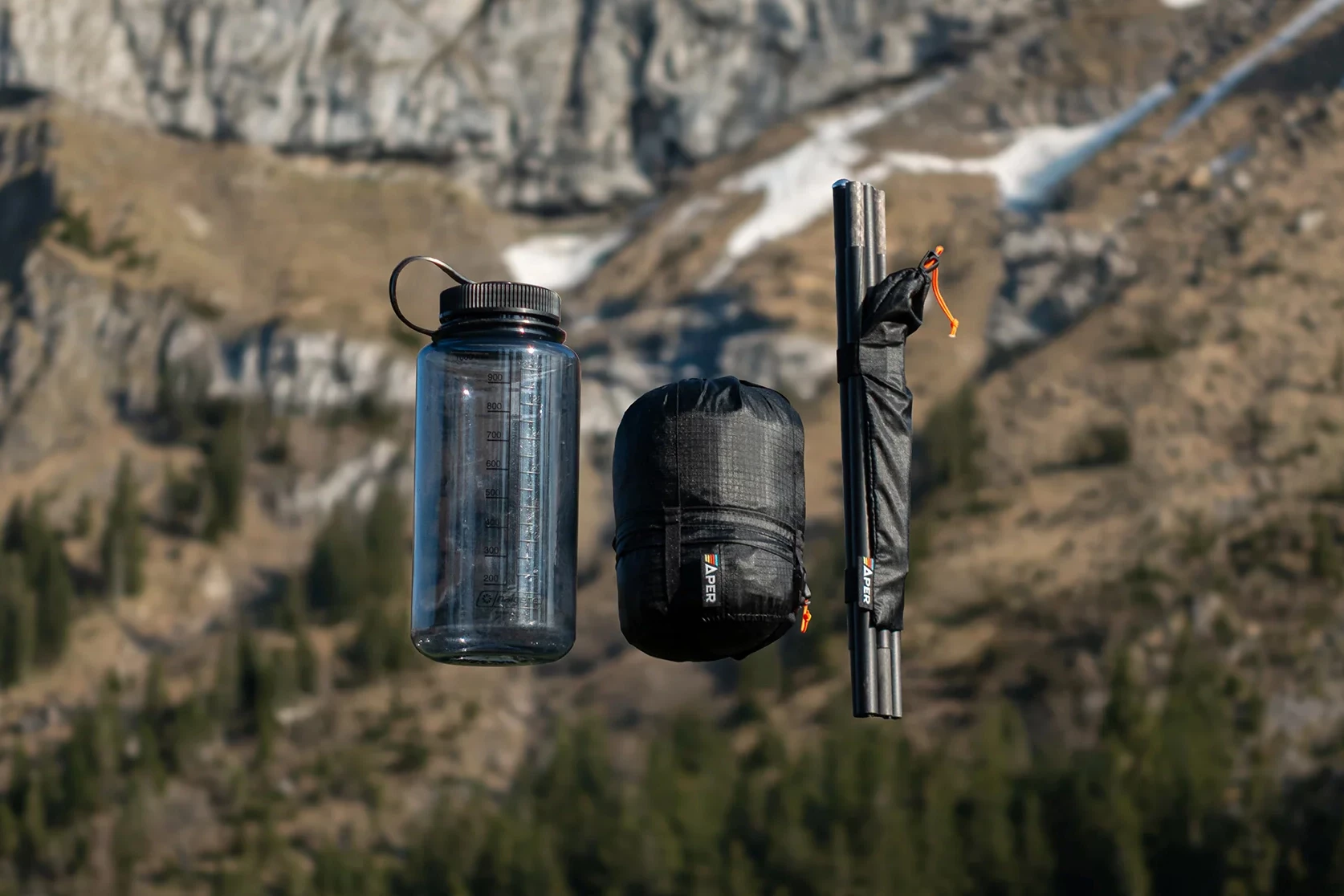 The Apex1 all packed down, with a water bottle for comparison