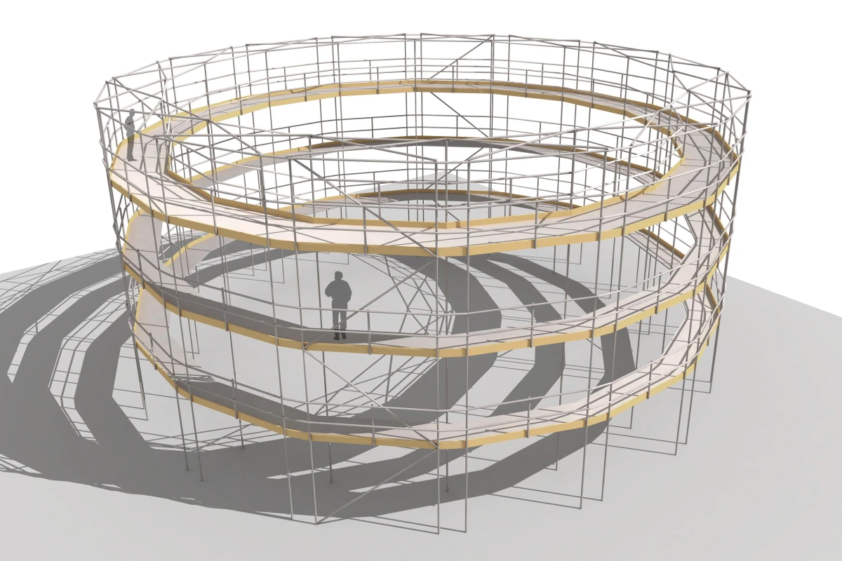 The Paper Bale Theater is a 135-seat circular theater concept that can be employed for temporary performances (Image: Studio Andrew Todd)