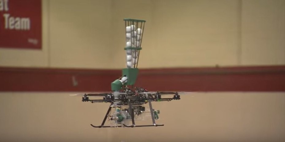 The fire-starting drones carry a basket full of ping-pong like balls full of potassium permanganate powder