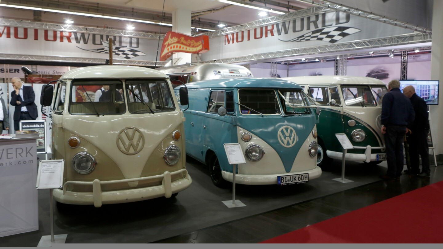 Many vintage Volkswagen T2s were available for purchase on the floor at Techno Classica in 2016.
