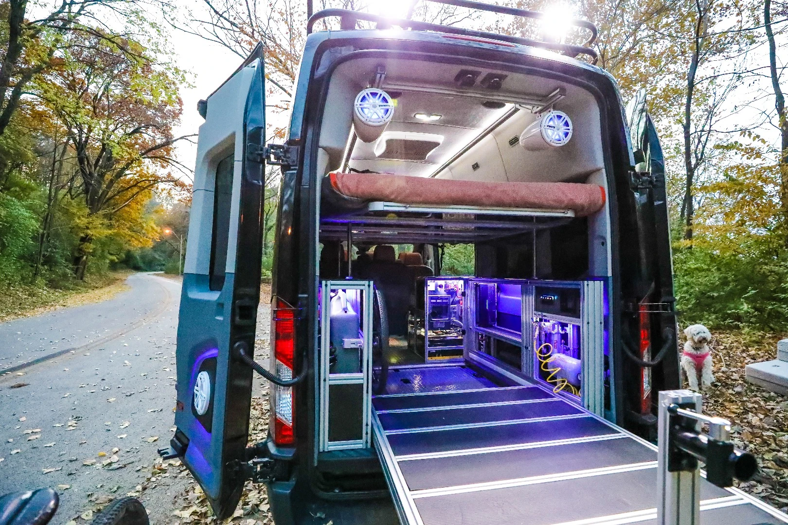 All the various cabinets and structures feature T-track construction for super-versatile cargo carry and tie-down