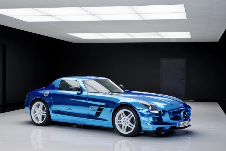 The world premiere of the Mercedes SLS AMG Coupe Electric Drive at the 2012 Paris Motor Show