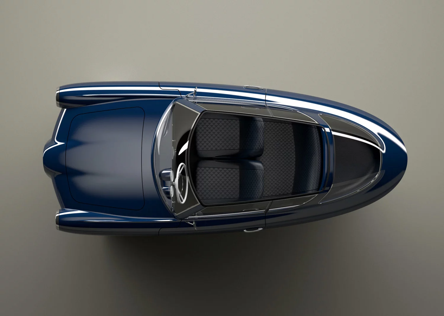 The simplistic and yet sophisticated design qualities of a "tadpole" three-wheeler like the Nobe 100 are shown in this overhead view