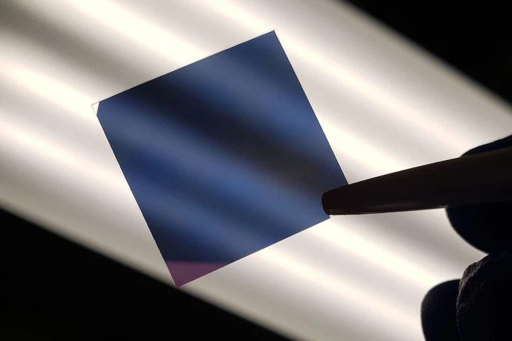 A sample of the slide material, with its special coating