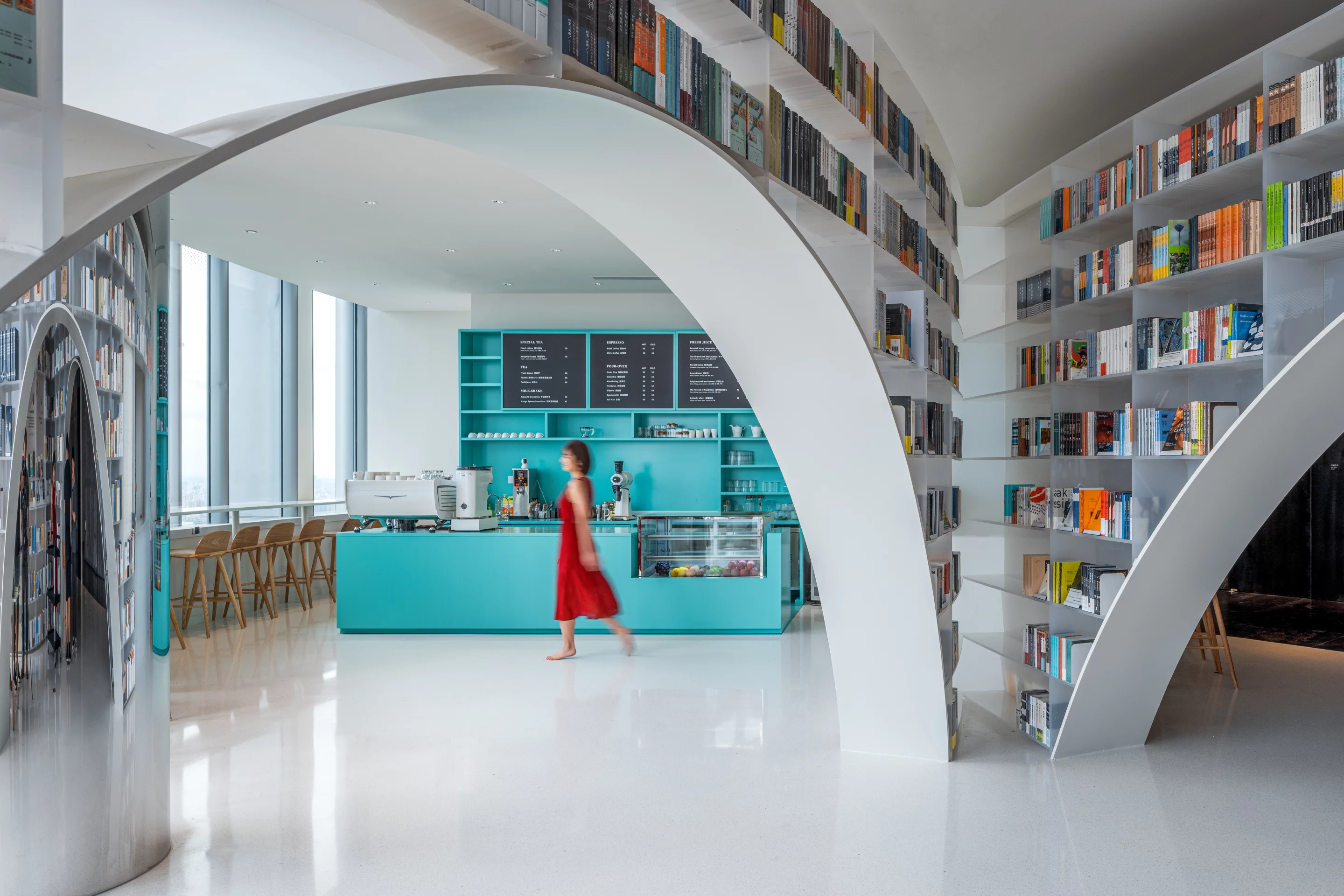 Books over the clouds includes a small coffee shop 