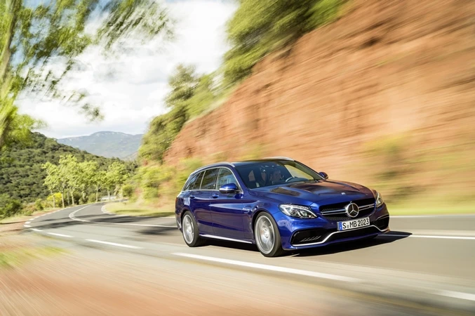 A front-side view of the Mercedes-AMG C 63 Estate in motion