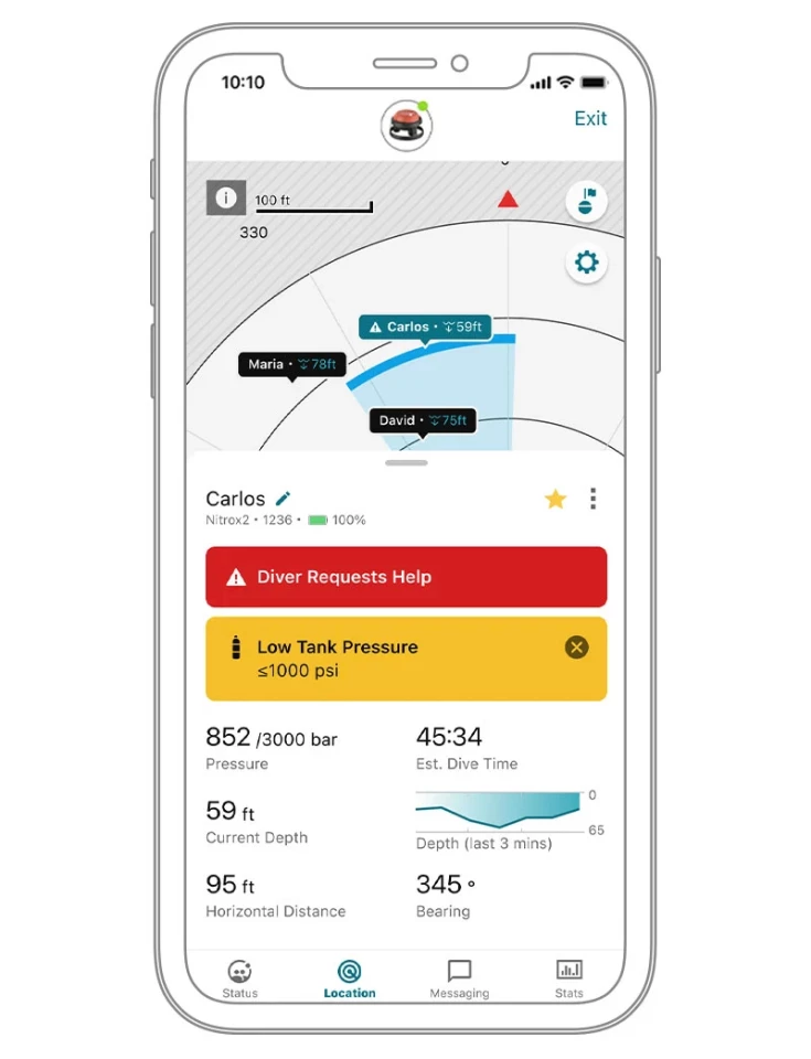 Along with the features shown here, the app also creates a heat map that can be reviewed after the dive