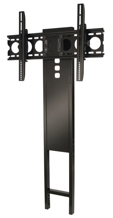 The Sanus FMK056 mount attaches directly to one of the Sanus 3-shelf AV stands, eliminating the need to drill into walls to mount the TV at the right height