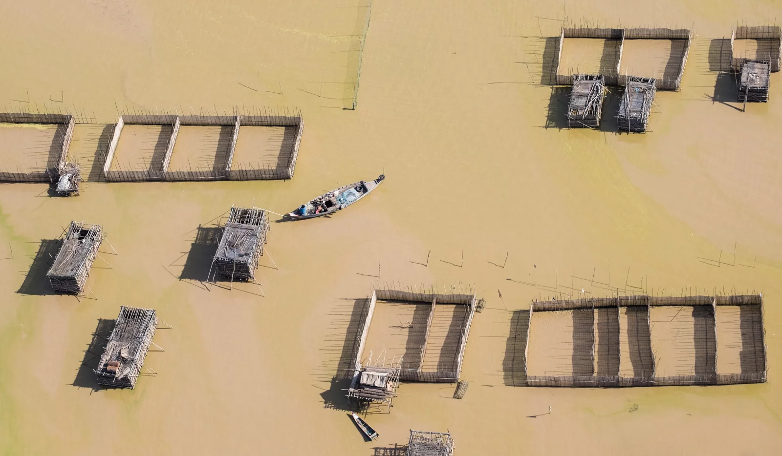 Tonlesap lake fishing, the aerial shot was taken from a small plane in Cambodia