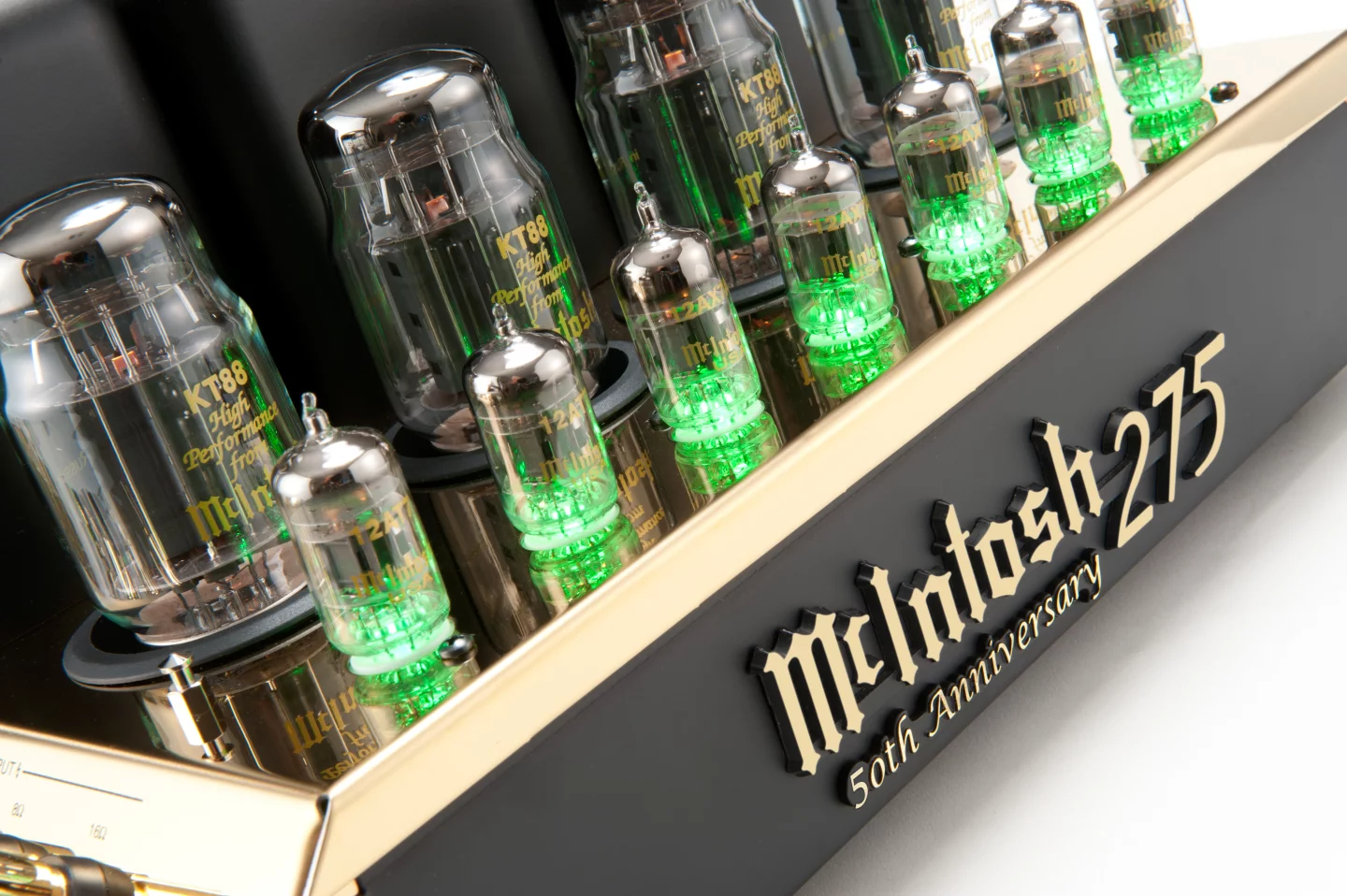 The 50th Anniversary MC275 amp features four KT88/6650 power tubes, three 12AX7A inputs and phase inverters, and four 12AT7 voltage amplifier and drivers