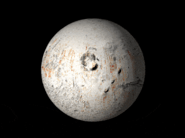 A radar map of Mars if the planet was covered in an ice sheet – the red areas indicate radar reflections from volcanic plains, which have similar signatures as liquid water