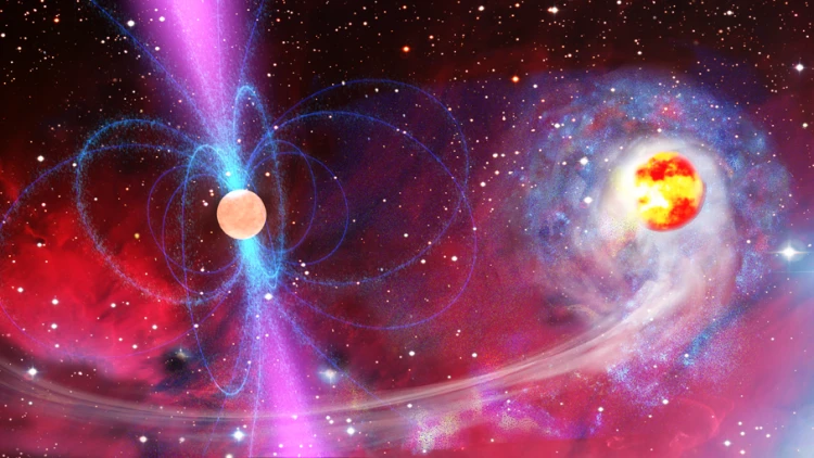 Artist's impression of a pulsar evaporates an orbiting star remnant (Image: Albert Einstein Institute)