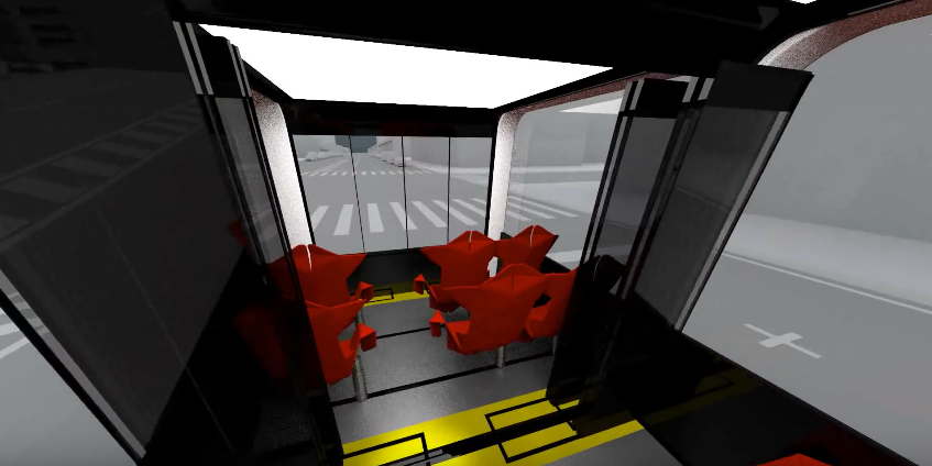 The doors automatically open when two pods link up, allowing passengers to move between them