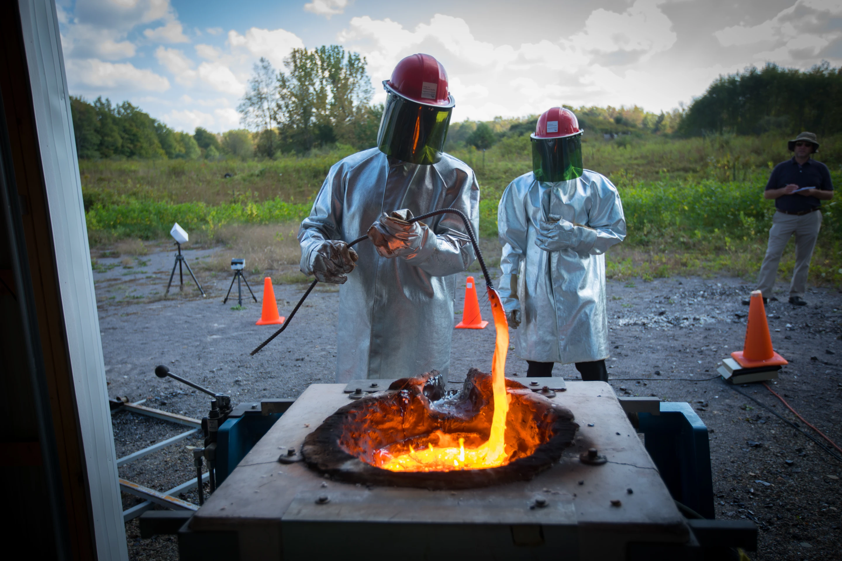 To make the lava, the team heated basaltic rock in an induction furnace to 2,400° F (1,316° C)