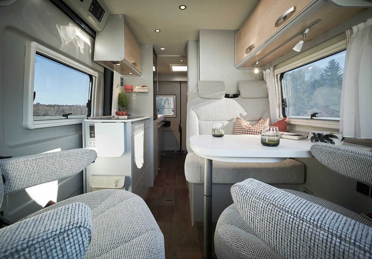 The Hymercar Free's dining area seats four