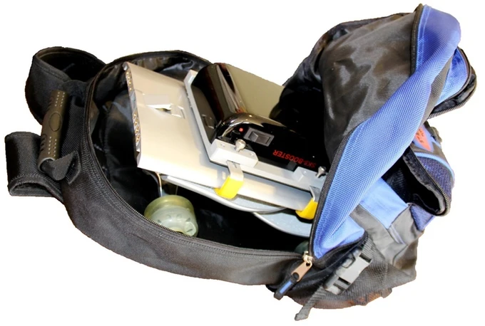 When used with a folding board, the Sk8-Booster makes a very portable electric solution