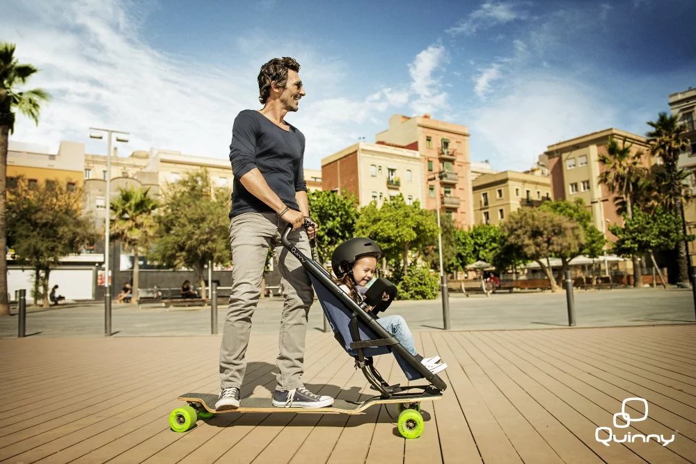 The Longboardstroller is a baby stroller bolted to a skateboard, allowing you and your child to share in the fun