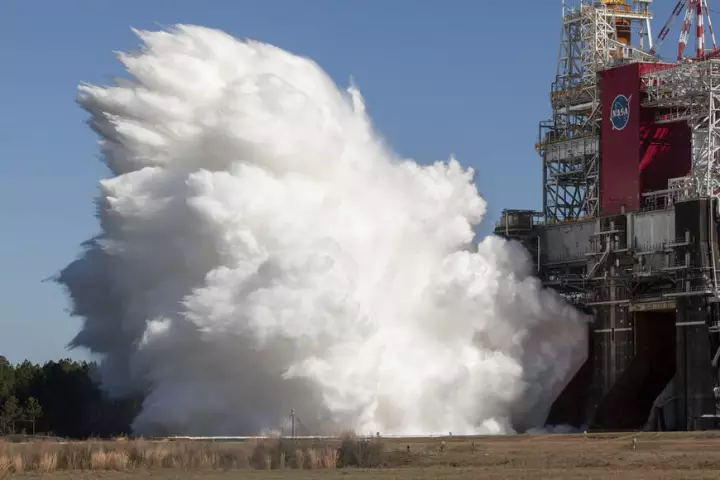 The core stage firing at NASA’s Stennis Space Center