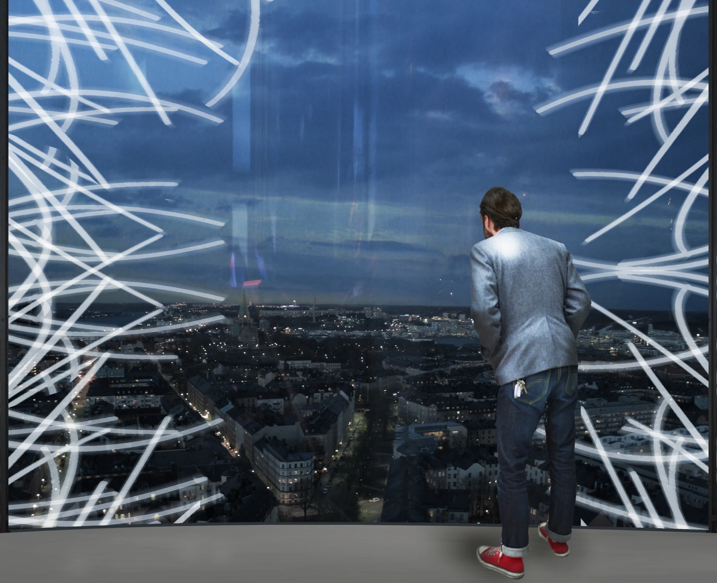 According the design, as the straws are moved by the wind the mechanical stress would trigger an electric charge, which could then be used to power the building itself