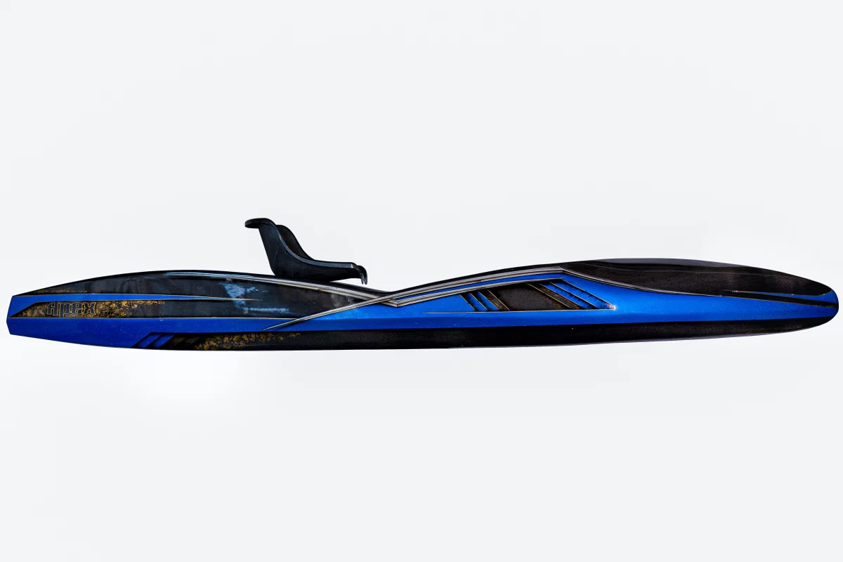 The Tyr kayak measures 12'10" (3.9 m) in length