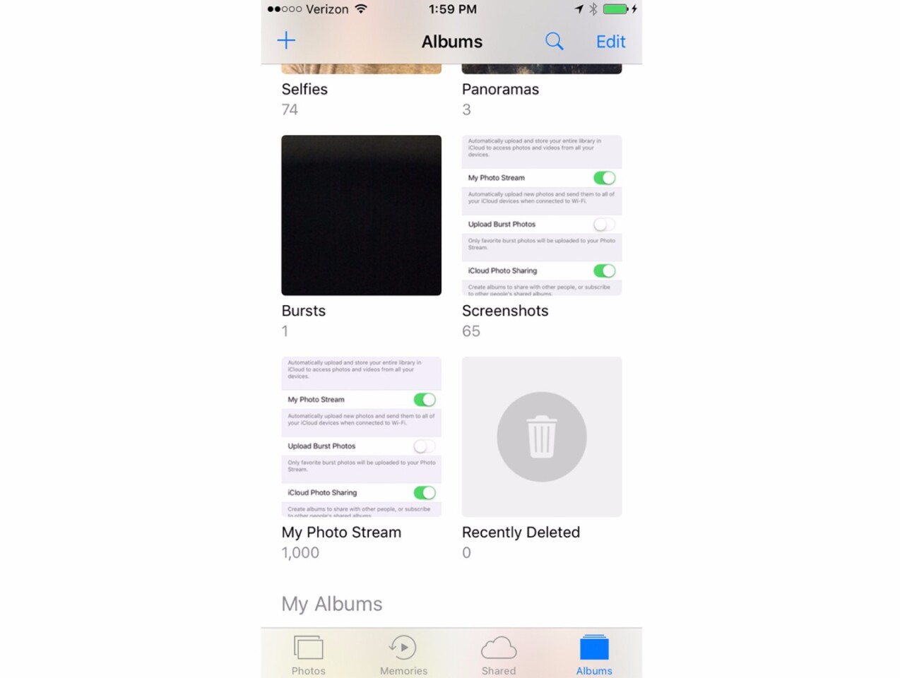 Photos > Albums > Recently Deleted