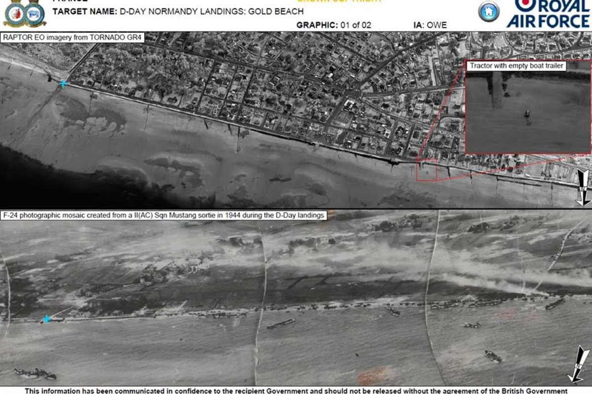 D-Day beaches recce photos from 2014 and 1944 (Photo: Ministry of Defence)