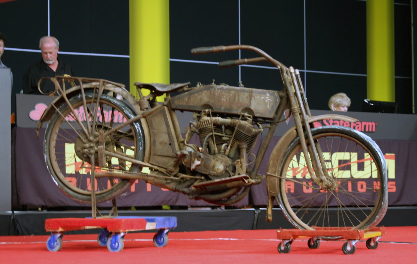 Harley-Davidson's 1915 twin-cylinder Model 11 is a particular sweet spot in the Harley range with regard to veteran motorcycle events as Harley-Davidson vastly improved the bike over the 1914 twin, claiming 29 refinements in a single year and a 37 percent power increase over the 1914 model thanks to larger inlet valves, a larger intake manifold, and a new muffler. Mecum MidAmerica sold a 1915 11F twin for $98,280 and a 1914 10F twin for $113,400, both at Las Vegas 2014, while in its previous guise, MidAmerica sold a 1913 Harley-Davidson twin for $85,600 in Las Vegas in 2011 and a 1915 twin for $171,200 in Las Vegas in 2009. This particular bike sold in very original condition, with original paint, much of the original pin-striping and an enamel license plate from 1925. It fetched $96,250. Pic: Somer Hooker