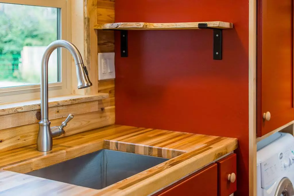The sink in Davis's 22 ft Off-Grid Tiny Home