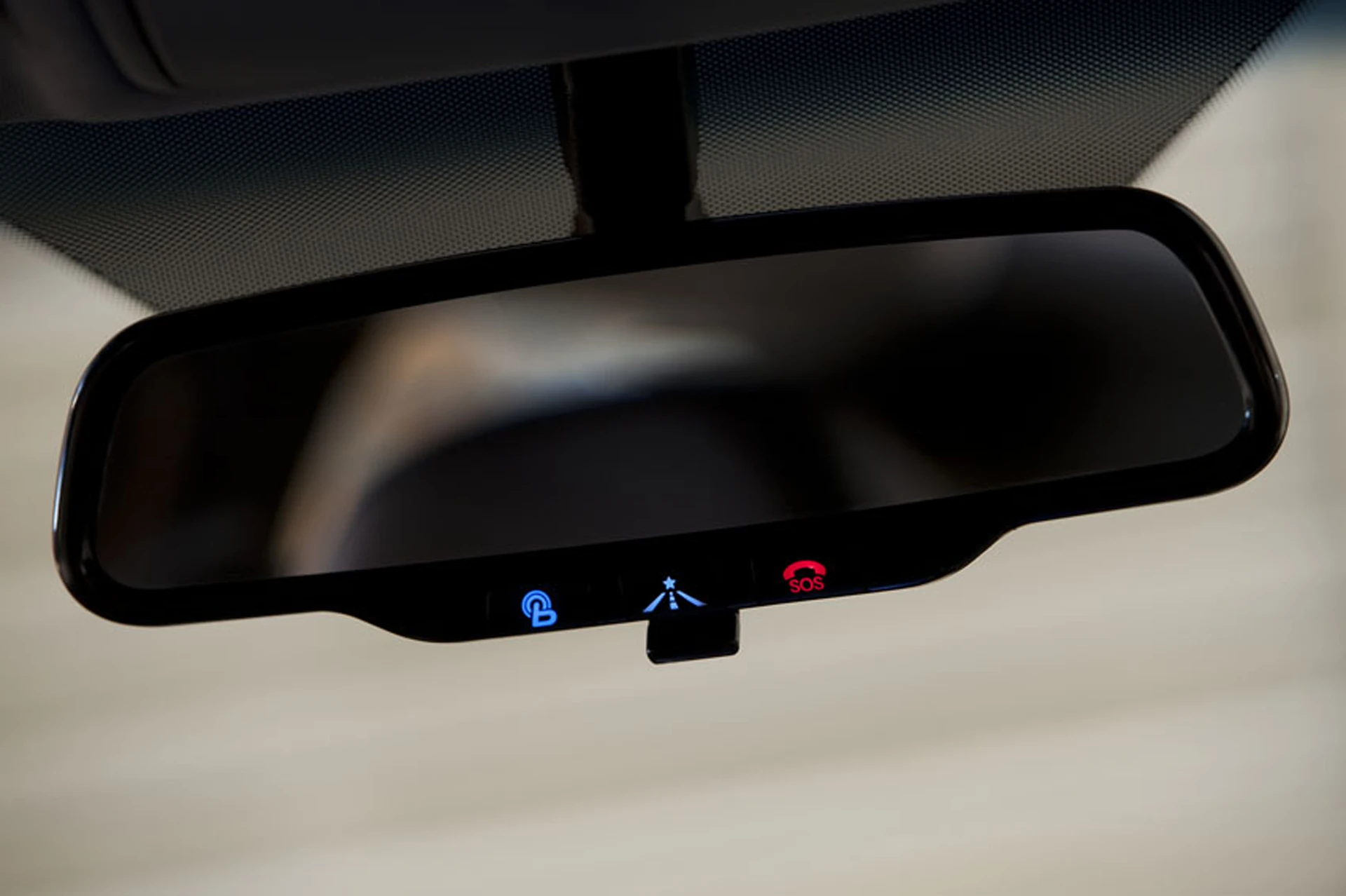 Hyundai's Blue Link telematics system is accessed through three buttons on the rear view mirror