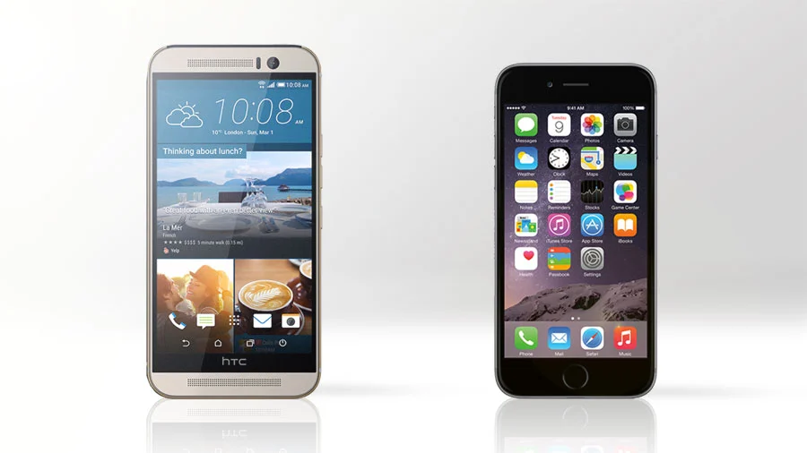 Gizmag compares the features and specs of the HTC One M9 (left) and Apple iPhone 6