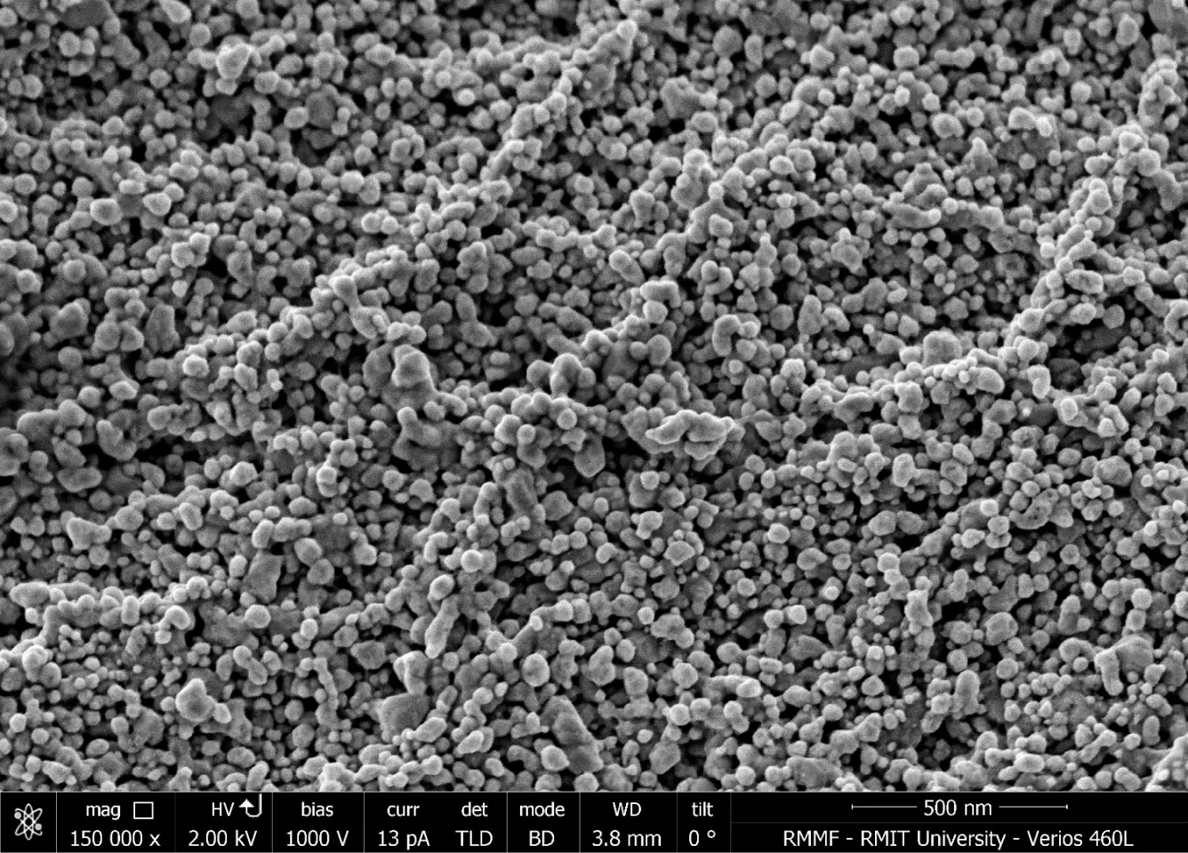 This image of the cotton coated with silver nanoparticles is magnified 150,000 times