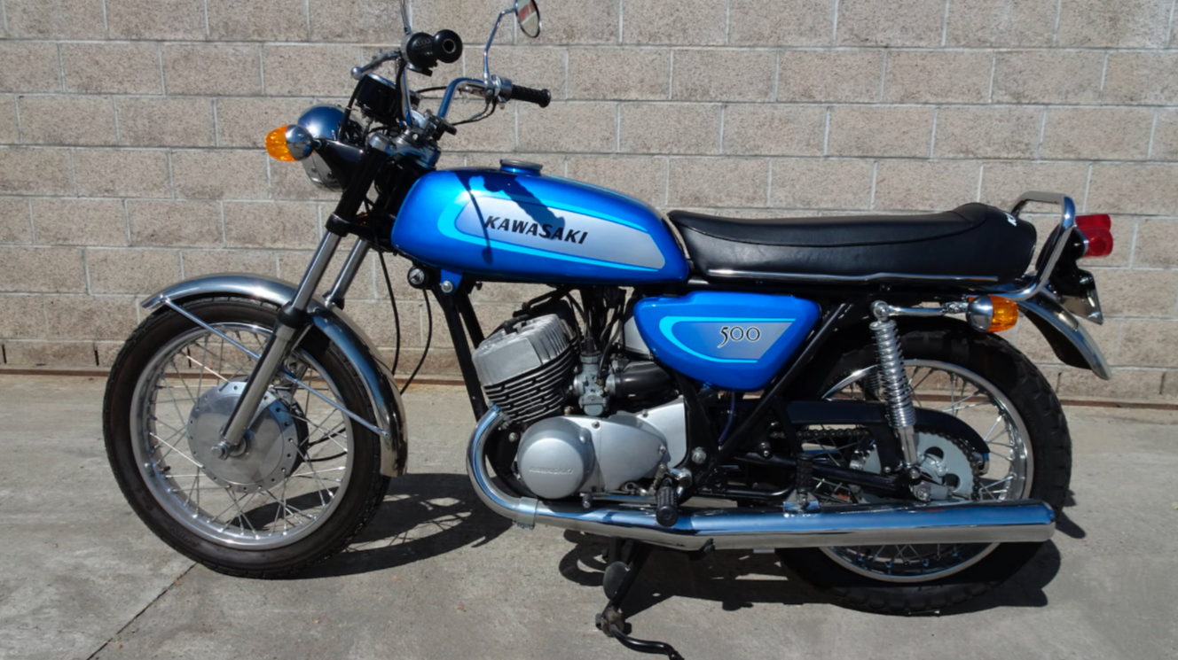 This 1971 Kawasaki H1 Triple sold for $30,800 as Lot F140 at Mecum Auctions' Las Vegas sale on Friday, 28 January 2022