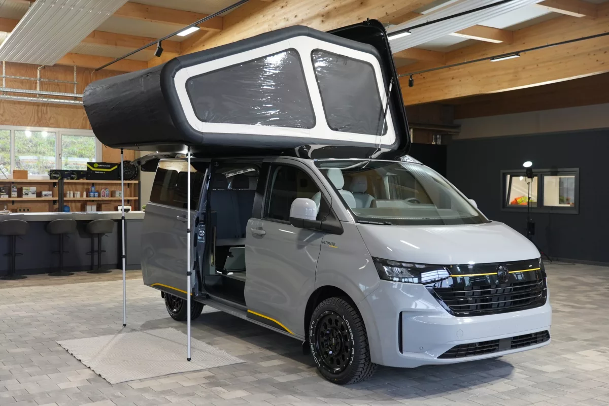In addition to increasing interior volume, Freescape's inflatable roof tent design serves as its own awning