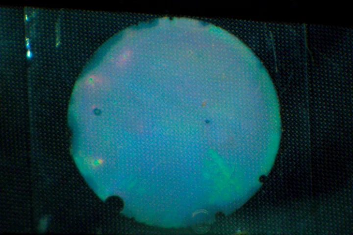 A sample of the hydrogel turns from blue to green to red, as it takes up glucose