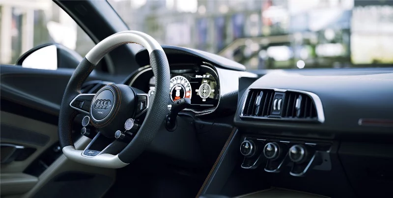 The Audi R8 Star of Lucis: interior shot in CG
