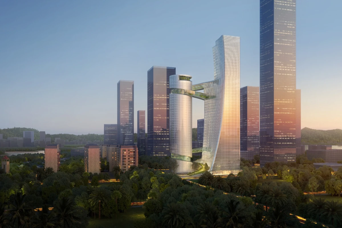 iCarbonX Headquarters' skyscrapers will rise to heights of 150 m (492 ft) and 200 m (656 ft)-tall