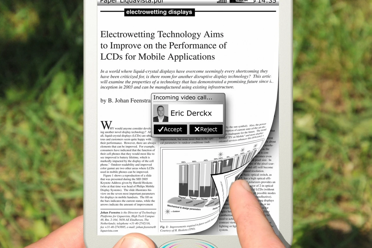 Liquavista's electrowetting display in use on an eReader