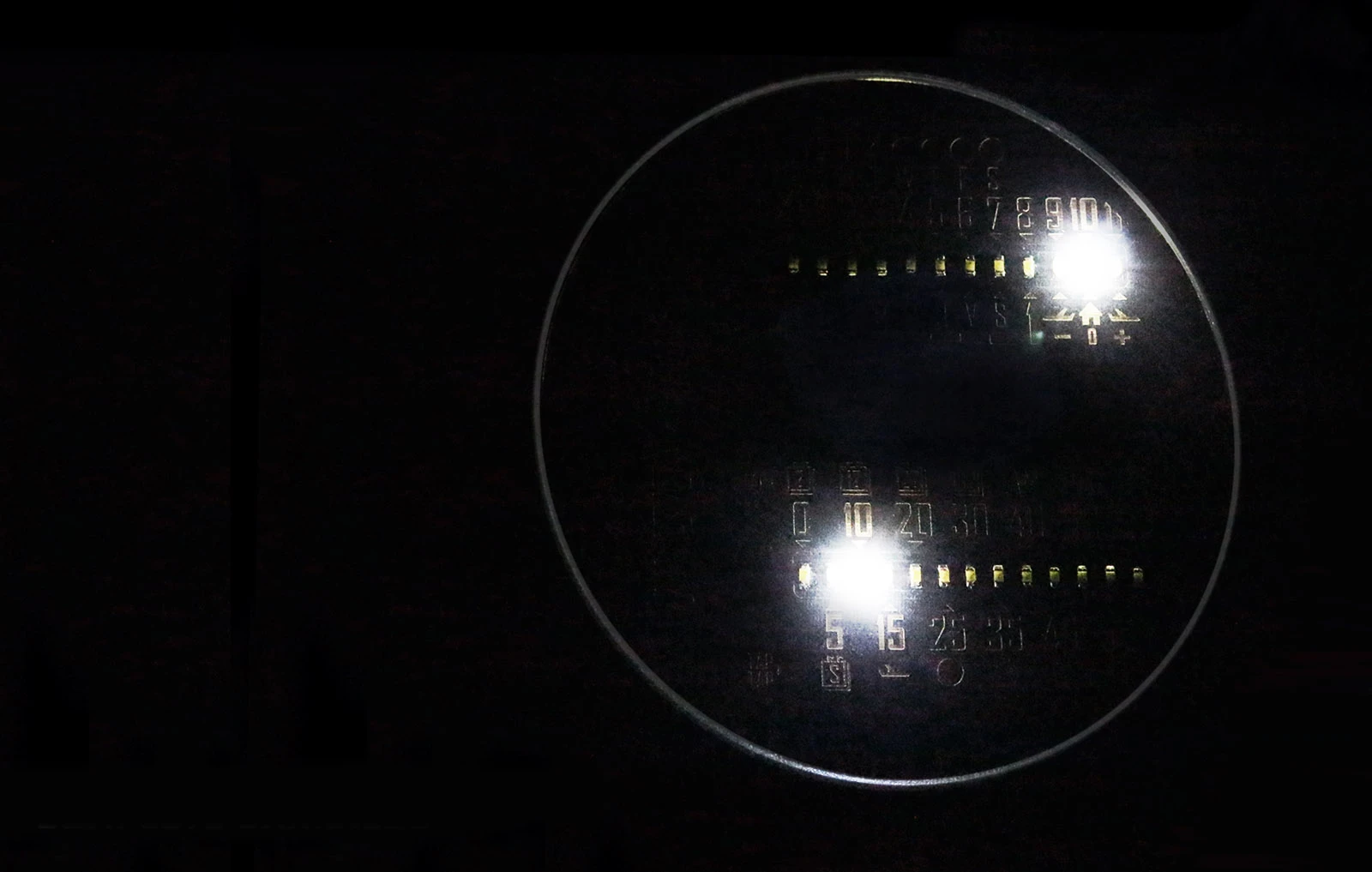 The two banks of LEDs as seen in the dark