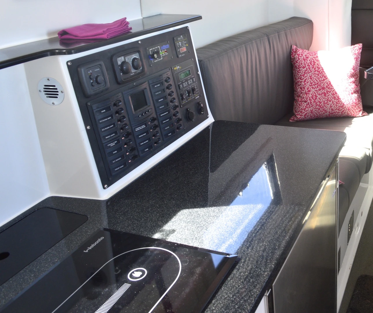 The EarthCruiser FX includes a command center for power, water levels, etc.