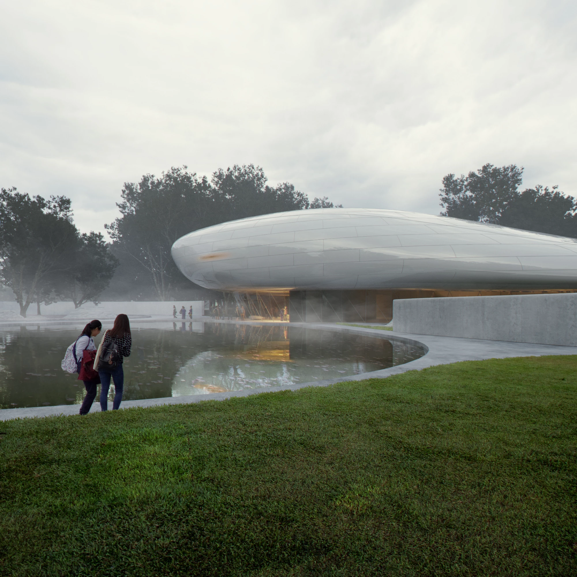 The Cloud Center is designed to appear to "float" in place and will be supported by a glazed lower floor