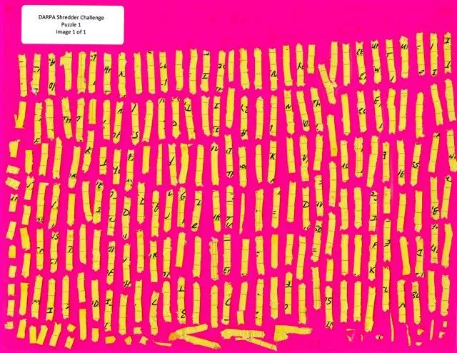 In order to develop methods for reading shredded documents, DARPA is running a contest in which contestants must solve puzzles made from shredded paper