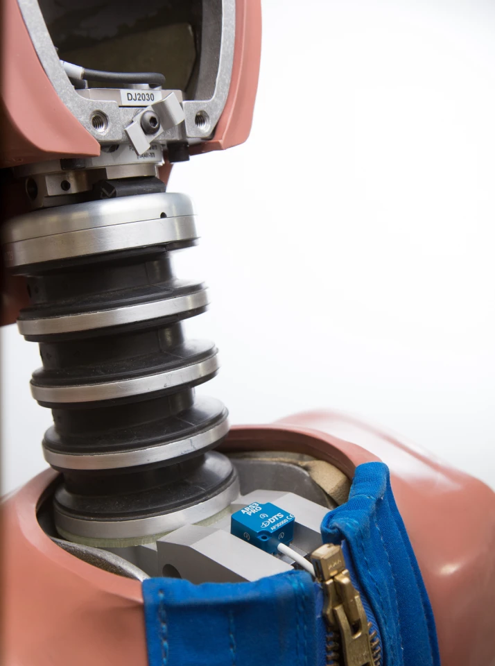 An ARS3 PRO sensor in an automotive crash dummy to demonstrate just how compact the sensors are