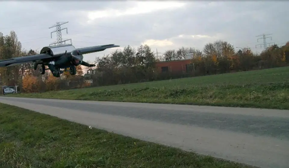 The Skyflash one-man, jet-propelled wing undergoes testing