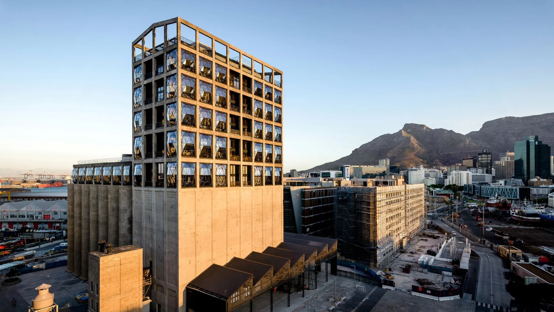 Zeitz Museum of Contemporary Art (MOCAA) in Cape Town, South Africa by Thomas Heatherwick. A winner under the "Restoration and Renovation" category of the 2018 International Architecture Awards, this project converted a disused rain silo into a new waterfront museum